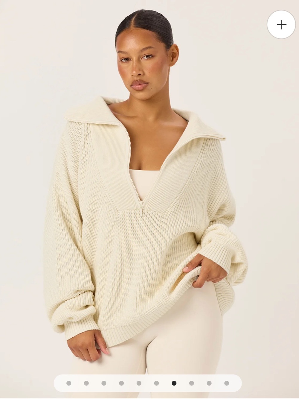 Crop Shop Boutique Cream Half-Zip Ribbed Knit Sweater
